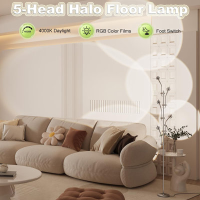 73" Chrome RGBW Halo Projector Floor Lamp - 4000K LED Replaceable Colour Filters 12W