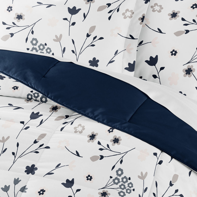  Down Alternative Forget Me Not Reversible Comforter Set, Queen Comforter + 2 Pillow Shams