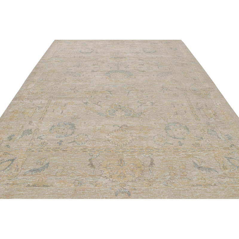 Oushak Hand Knotted Floral Area Rug, Rectangle 9' x 12'