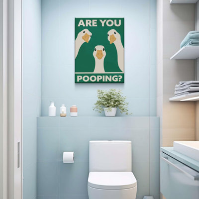 Framed Funny Goose Bathroom Wall Art - "Are You Pooping?" Sign Picture Farmhouse Vintage Bathroom Decor Humour Animal Print Poster Retro Gothic Decor For Apartment Or House 16X24 Inch Ready To Hang