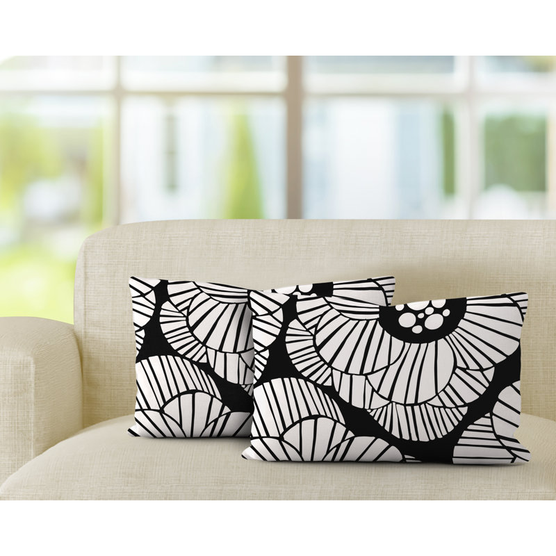 Polyester / Mélange de polyester Housse de coussin rectangulaire intérieure / extérieure lombaire et insert, Noir