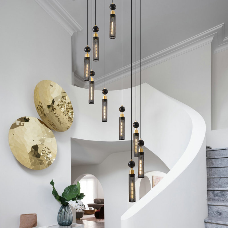 9-lamp black gold linear dimmable pendant light