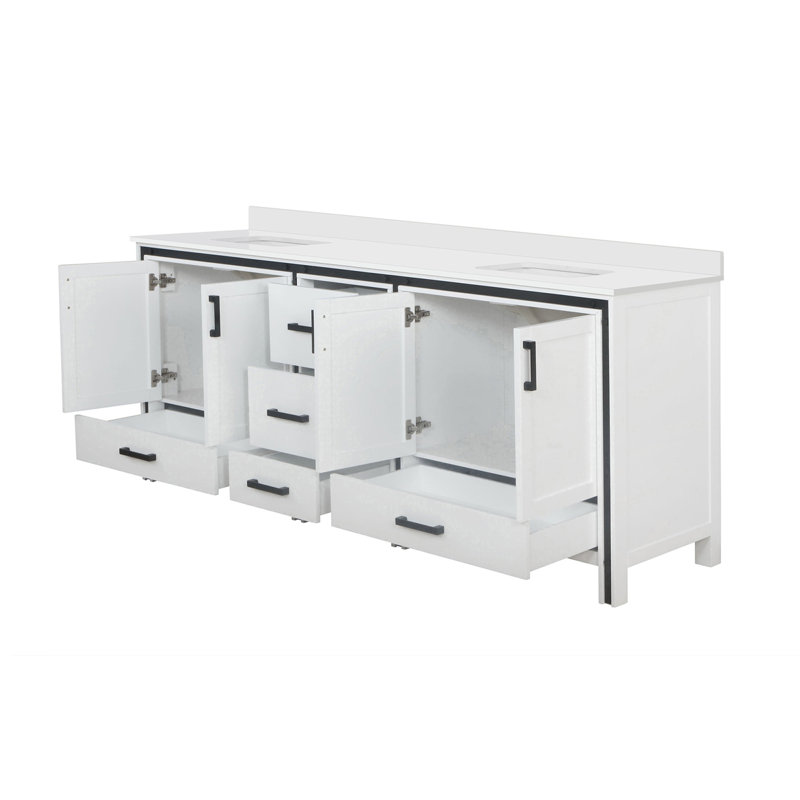 Meuble-lavabo double avec comptoir en quartz blanc, Blanc