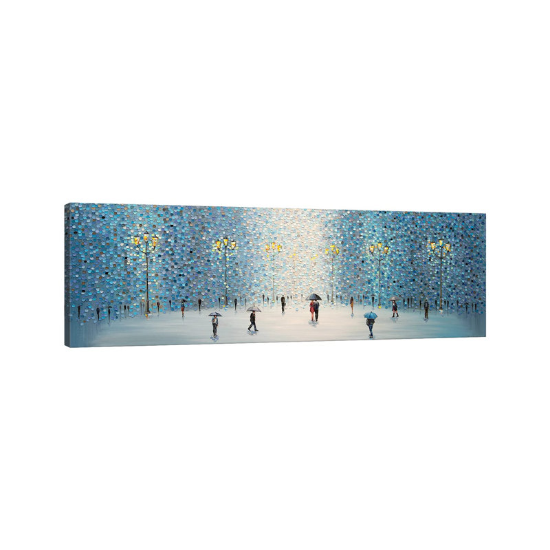 Rainy Street Lights- Gallery-Wrapped Canvas Giclée, 12" H x 36" W