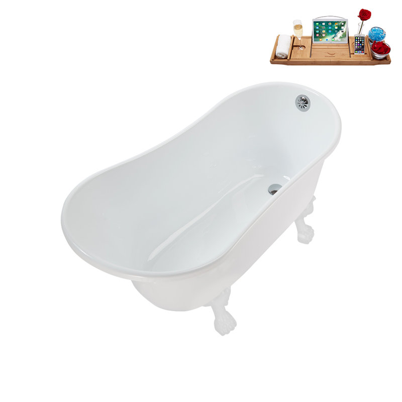 51.2'' x 25.6'' Soaking Acrylic Bathtub, Glossy White, Polished Chrome