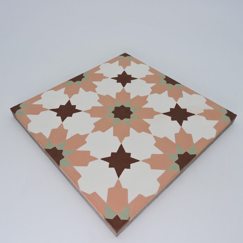Ahfir 8" x 8" Cement Singular Wall & Floor Tile, Pink/Brown/Green