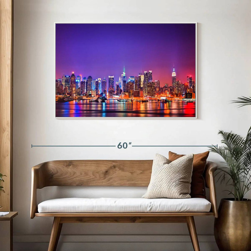 New York, la nuit, Cadre flottant blanc, 46 po x 31 po
