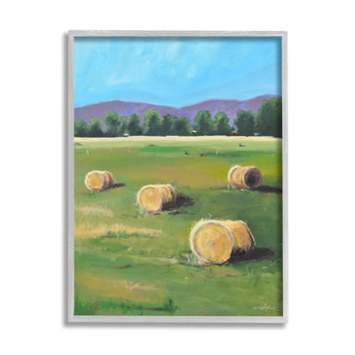 «Open Country Farmland Landscape Yellow Hay Bails», art mural sur toile tendue surdimensionné par Allayn Stevens
