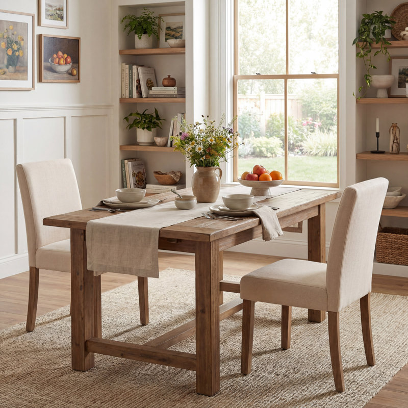 Chaises de salle à manger rembourrées en bois massif, Tissu beige