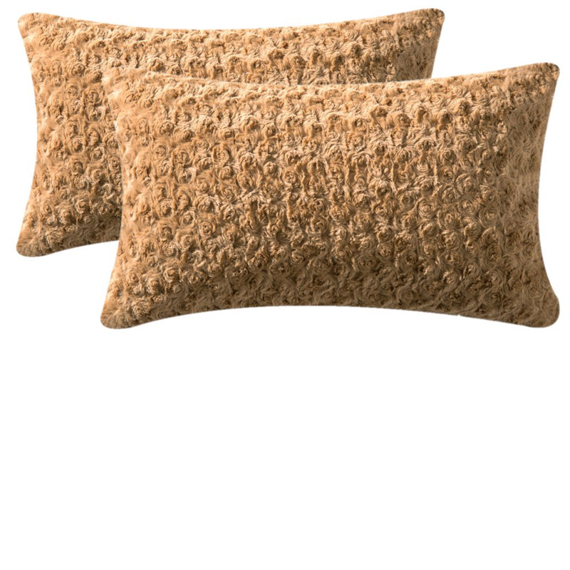 Housse de coussin rectangulaire en fausse fourrure, Brun