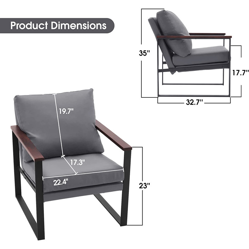 Modern Accent Chairs, Faux Leather Upholstered  Armchairs, Waiting Room Guest Chair, Gray Faux Leather