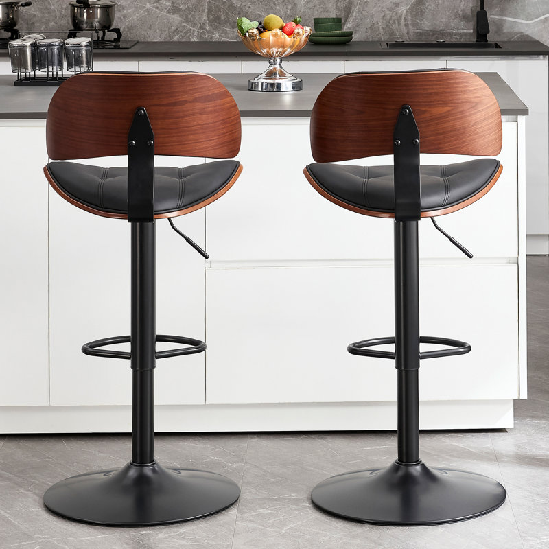 Swivel and  Adjustable Height Bar Stool with Footrest, Black, 2