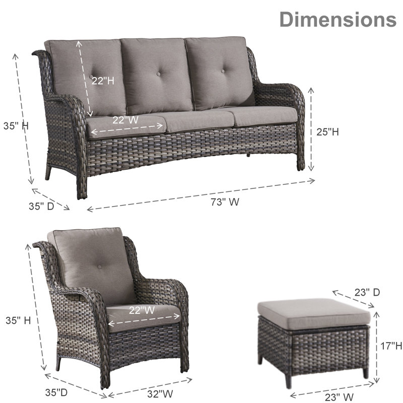 Carolina 5 - Person Patio Conversation Set with Cushions, Gray