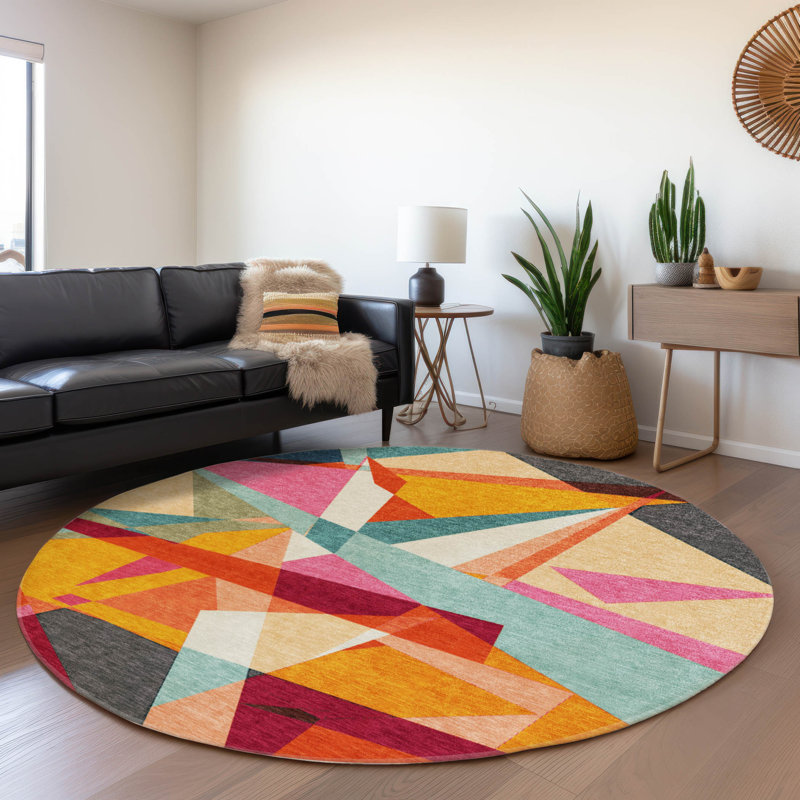 Zexture Orange Washable Indoor-Outdoor Rug - LOOMLAN, 8' x 8'