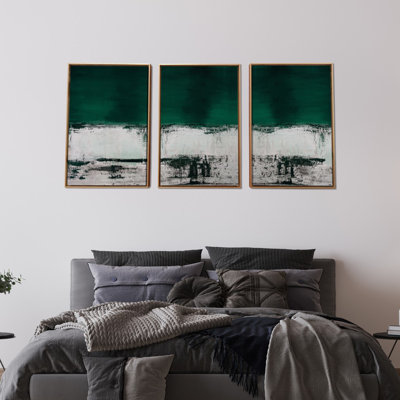 Three Piece Deep Green And Abstract Canvas Wall Art