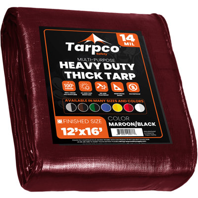 Extra Heavy Duty 14 Mil 12' X 16', Green, Waterproof Tarpaulin Cover with Reinforced Edges and Metal Grommets for Roof, Camping, Patio, Pool, and Boat Protection