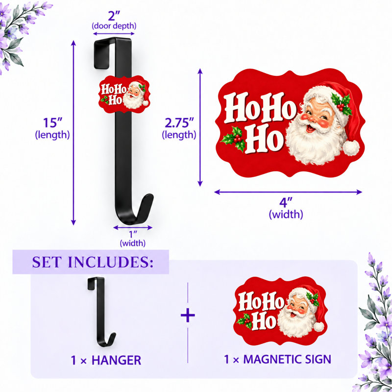 Porte-couronne à couronne avec panneau magnétique interchangeable - Santa Ho Ho Ho
