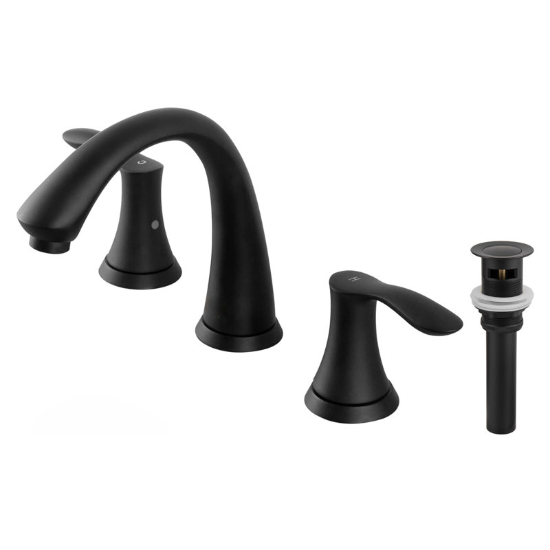 Wide Spread Two Handles Bathroom Sink Faucet with Drain Assembly, Three Holes Bathroom Faucet with Pop-up Drain Stopper