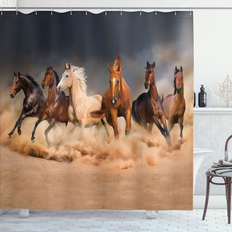 Ensemble de rideau de douche cheval + crochets, H 75 po x l 69 po