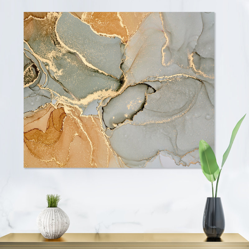 «Brown Luxury Abstract Fluid Art VI», peinture sur toile, H 34 po x l 44 po x P 1,5 po, Toile tendue