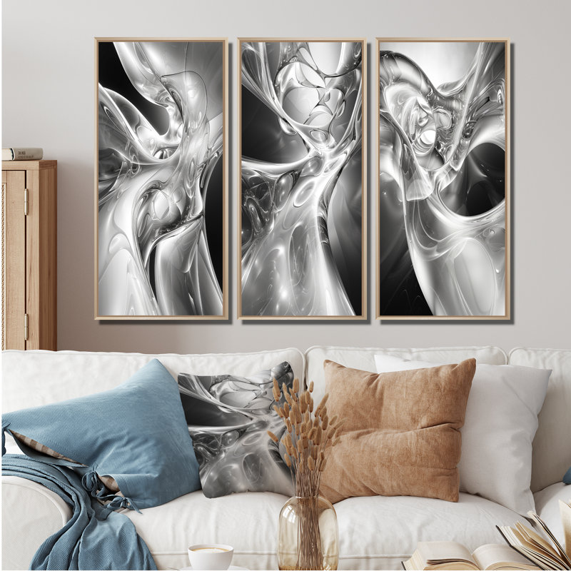 «Gray Abstract Steel Serenade I», reproduction d'art abstrait, collection de 3 pièces, H 28 po x l 36 po, Crème, crème