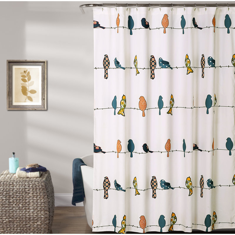 Recio Polyester Shower Curtain, Blue/Yellow