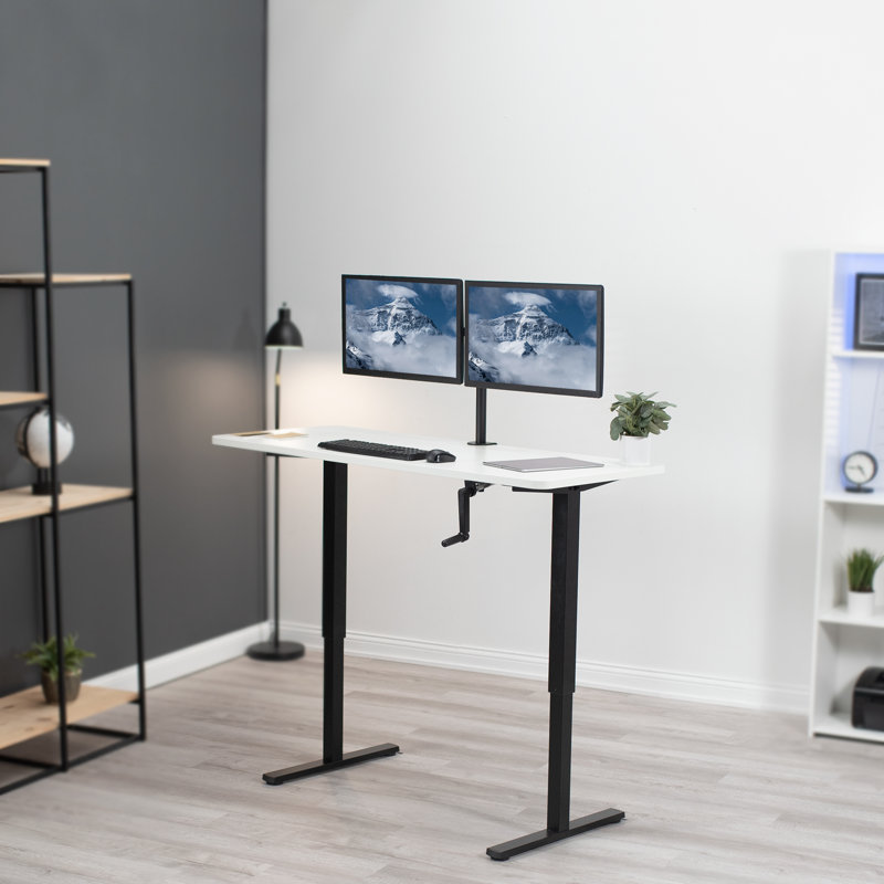 Manual Height Adjustable Desk, White/Black