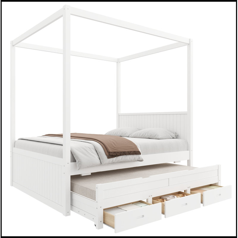 Grand lit plateforme avec auvent pour lit gigogne simple et 3 tiroirs de rangement, Black