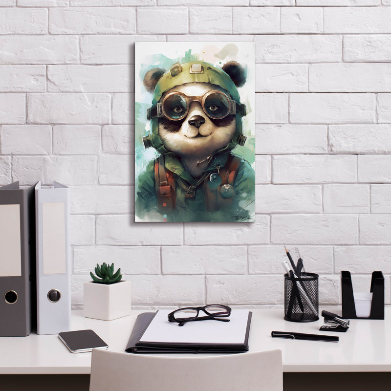 "Epic Graffiti" Aviator Panda "par Momart, art mural sur toile, H 18 po x l 12 po x P 0,75 po