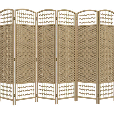 6 Panel Privacy Screen, Folding Room Divider 5.6', Wave Fiber Partition Wall, Natural Wood Sparkle For Living Room, Bedroom, Workspace Divider, Screen Appeal Office Area