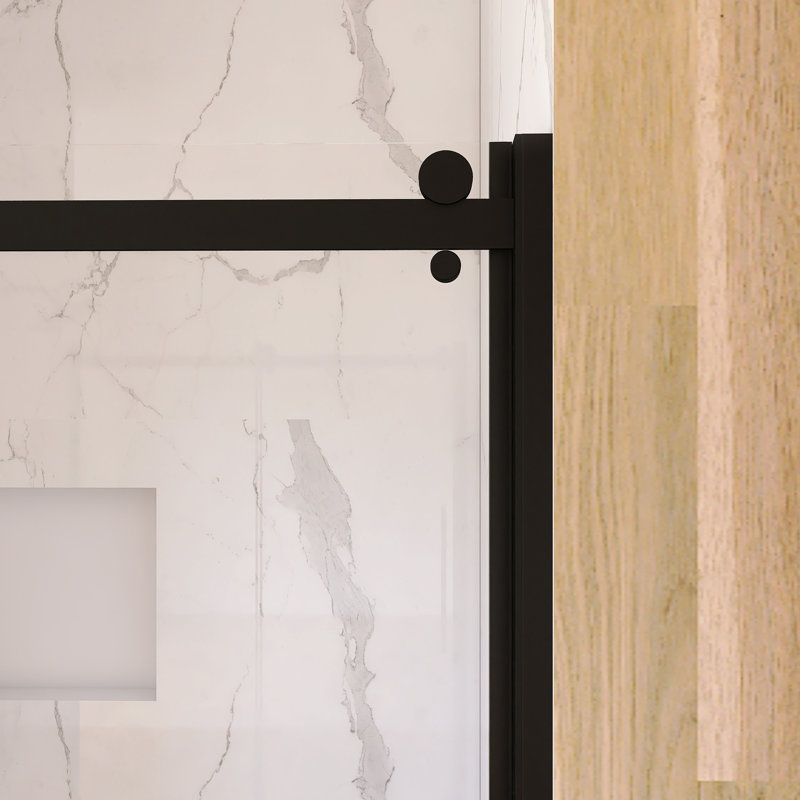 Porte de douche 60 po x l 72 po à porte coulissante semi-sans cadre au fini noir mat