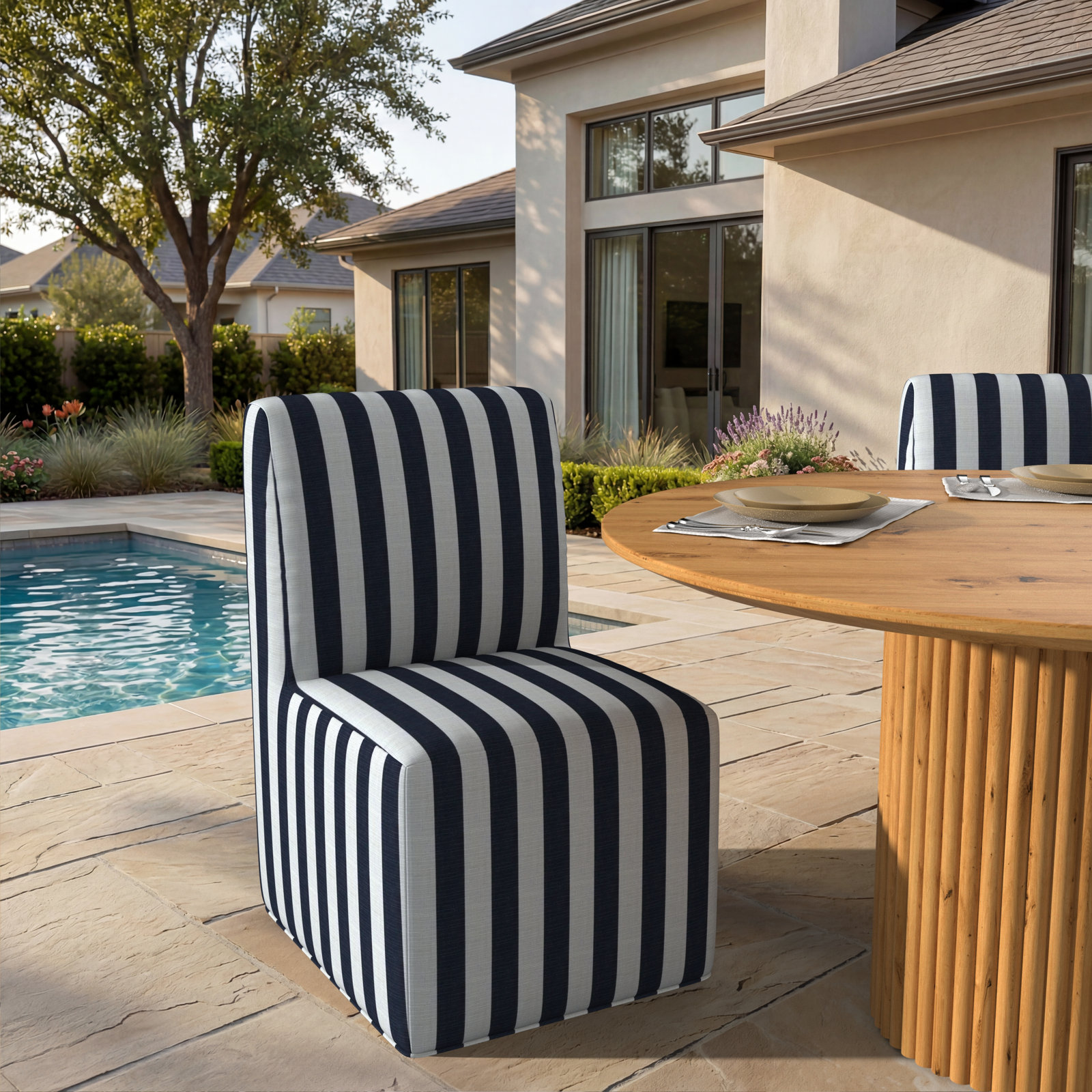 Praia Sunbrella® Patio Side Chair, Expressive Mist Striped Sunbrella®