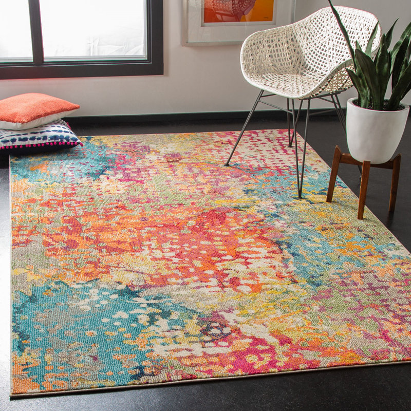 Felty Abstract Ivory/Multi Area Rug, Rectangle 9' x 12'