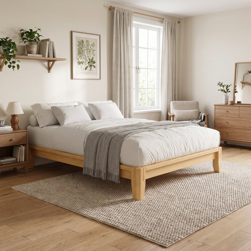 Base de lit grand format, ensemble de lit grand format 100% bambou massif avec 12 lattes en bois et espace de rangement sous le lit de 6,89 po, cadre de lit de style minimaliste japonais pour la chambre à coucher