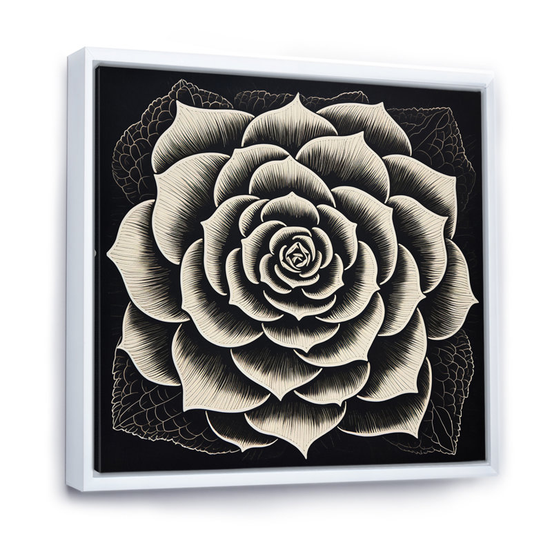 Minuscule plante grasse en noir et blanc, H 16 po x l 16 po x P 1 po, Cadre flottant blanc