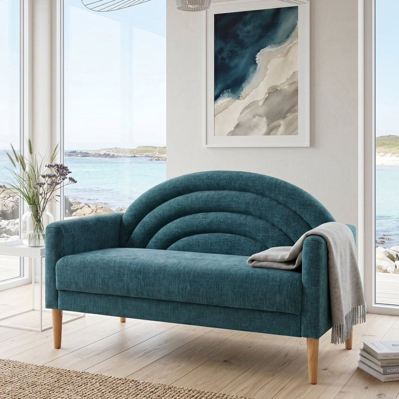 Canapé rembourré à deux places Michala, Polyester turquoise, H 31,5 po x l 49,6 po x P 30,7 po