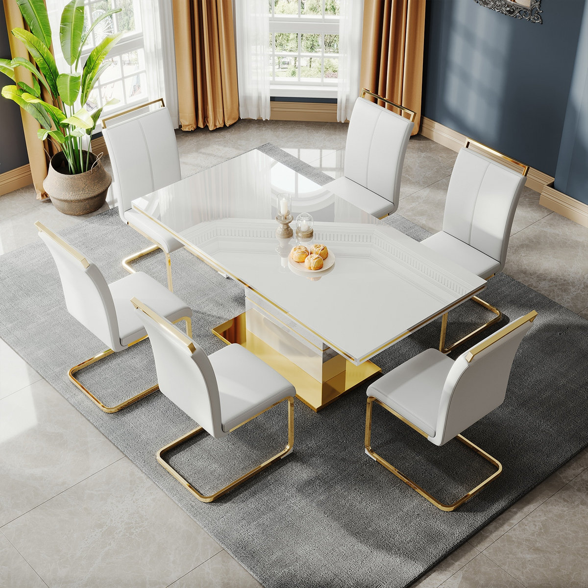 Mercer41 High Gloss MDF Top Dining Table With Gold Base | Wayfair