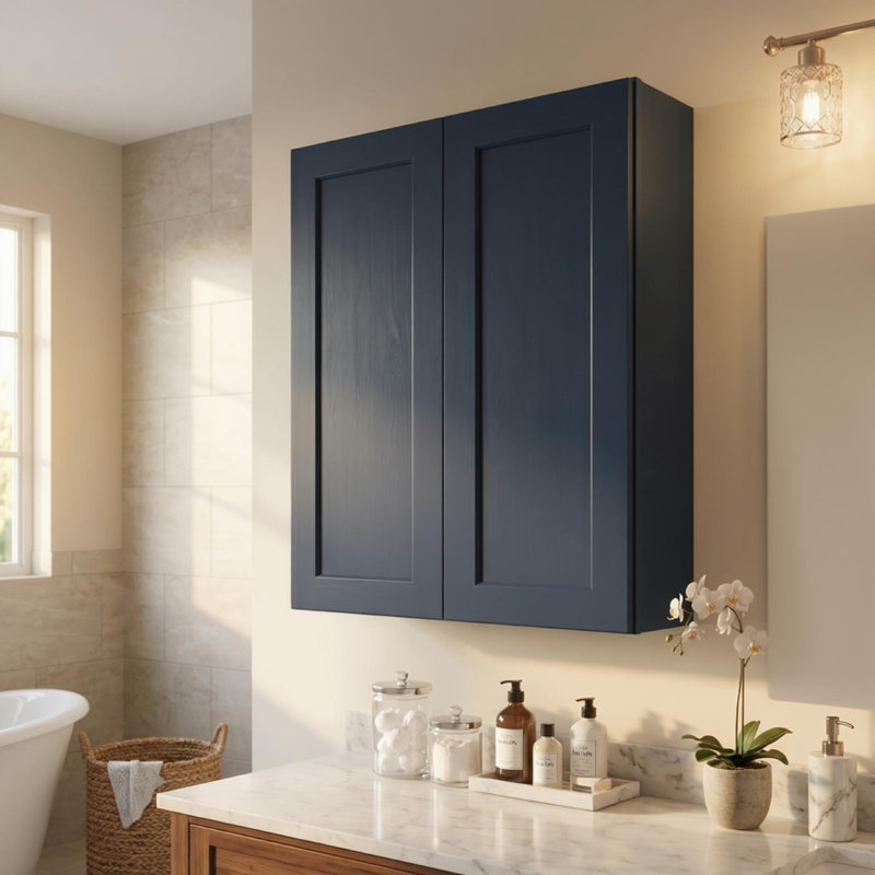 Armoire de salle de bain, armoire murale bleu marine Shaker 33 po