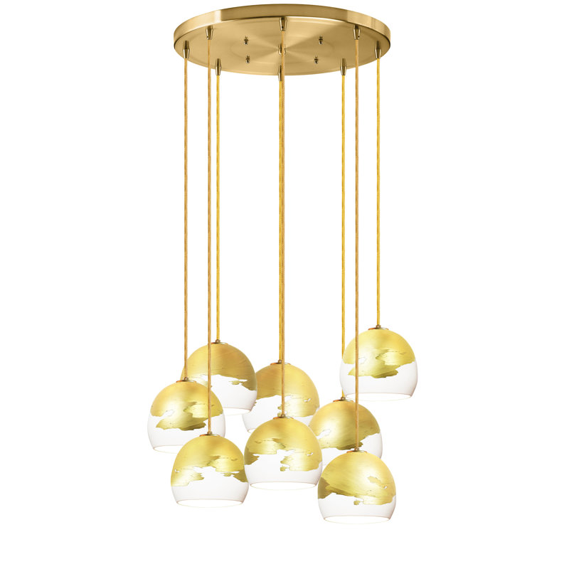 8 - Light Crystal Chandelier, 120" H x 18" W x 18" D, White/Bronze, Brass Braided Cord
