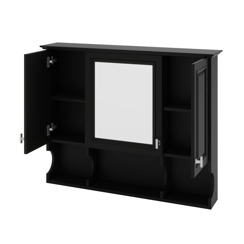 Armoire à pharmacie murale pour salle de bain, armoire à miroir moderne avec tablettes ouvertes, Noir