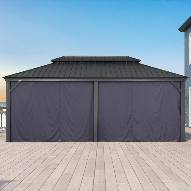 Purple Leaf Hardtop Gazebo Aluminum Gazebo With Double Roof For Backyard Patio Lawn And Garden, Curtains And Netting Included