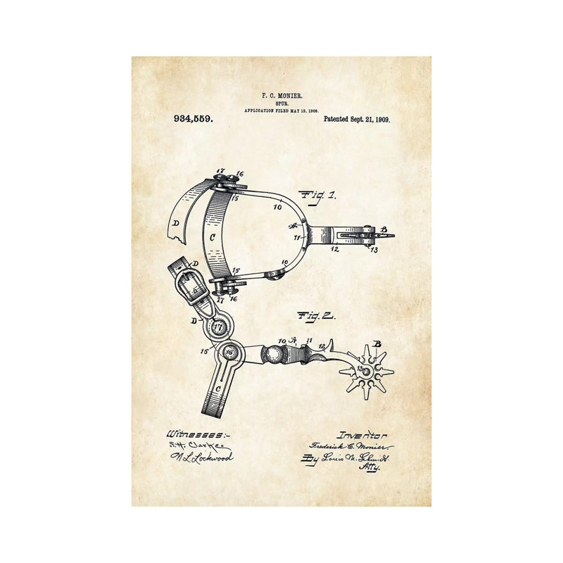 «Cowboy Spurs» par brevet77 - reproduction de dessin sur toile tendue, H 18 po x l 12 po x 1,5 po