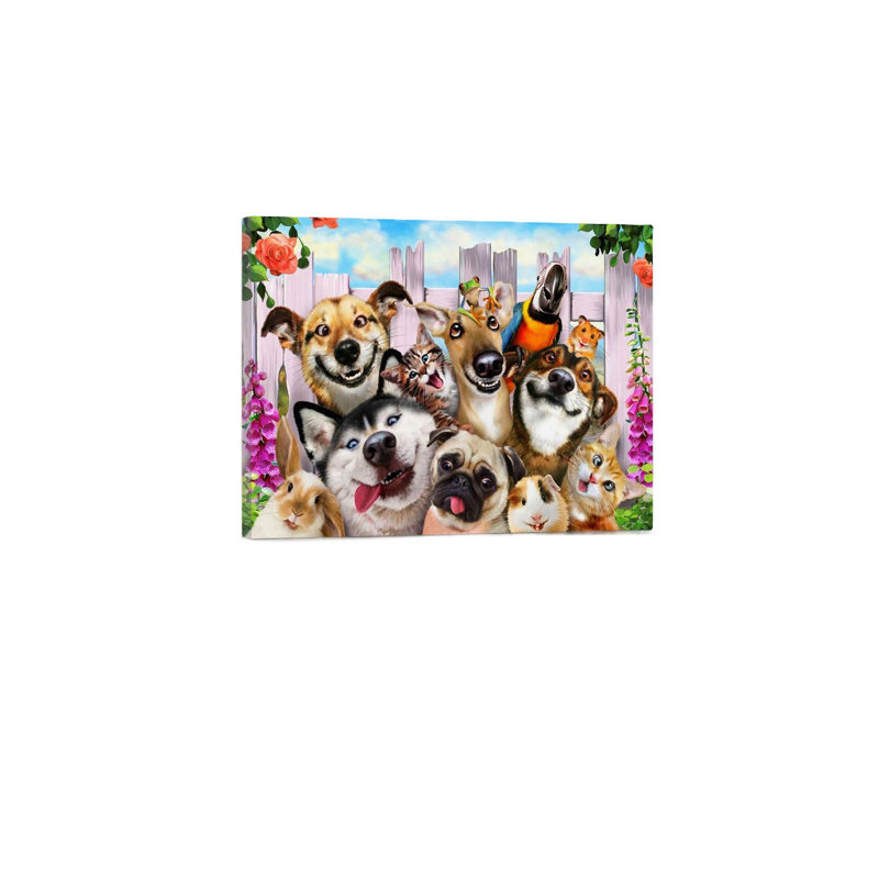 Art mural sur toile sans cadre 24 "x 18" Goofy Garden Dogs