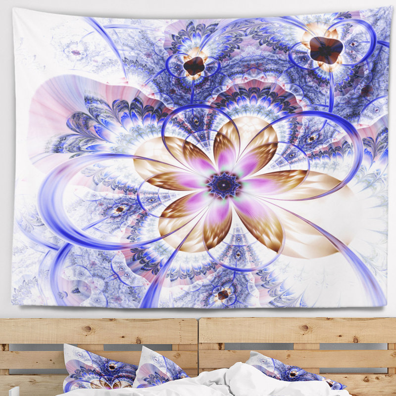 Tapisserie de fleur bleue de fractale légère Floral, H 32 po x l 39 po