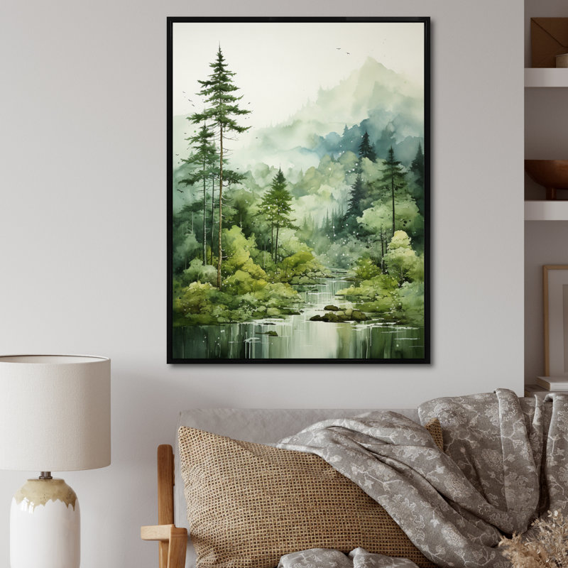 Forêt, énigmatique, forêt, art mural, H 44 po x l 34 po x P 1,5 po, Cadre flottant noir