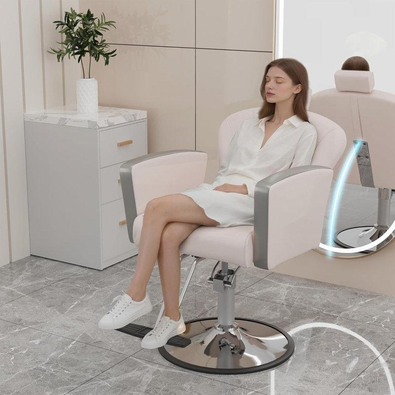 Salon Chair For Hair Stylist,Barber Chair For Home Barbershop With Professional Hydraulic Pump -White/Silver, White, Silver