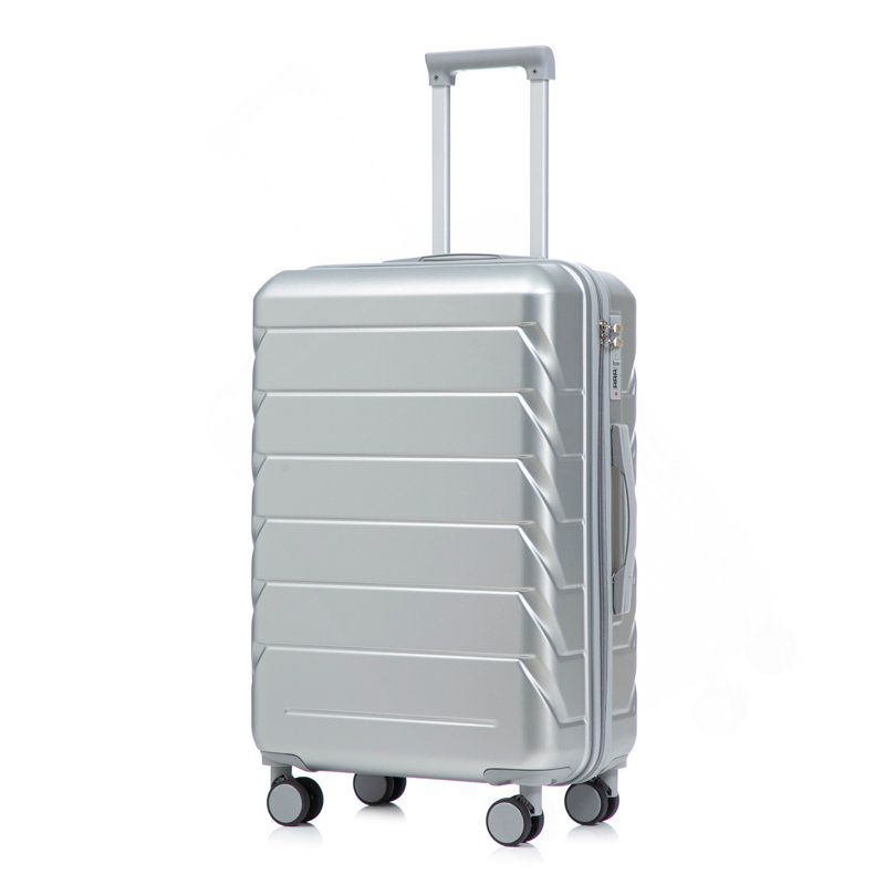 Grand bagage à carreaux en plastique dur 28 pouces ABS - Surface résistante aux égratignures Quatre roues multidirectionnelles, avec serrure à combinaison et crochets latéraux. (Argent)
