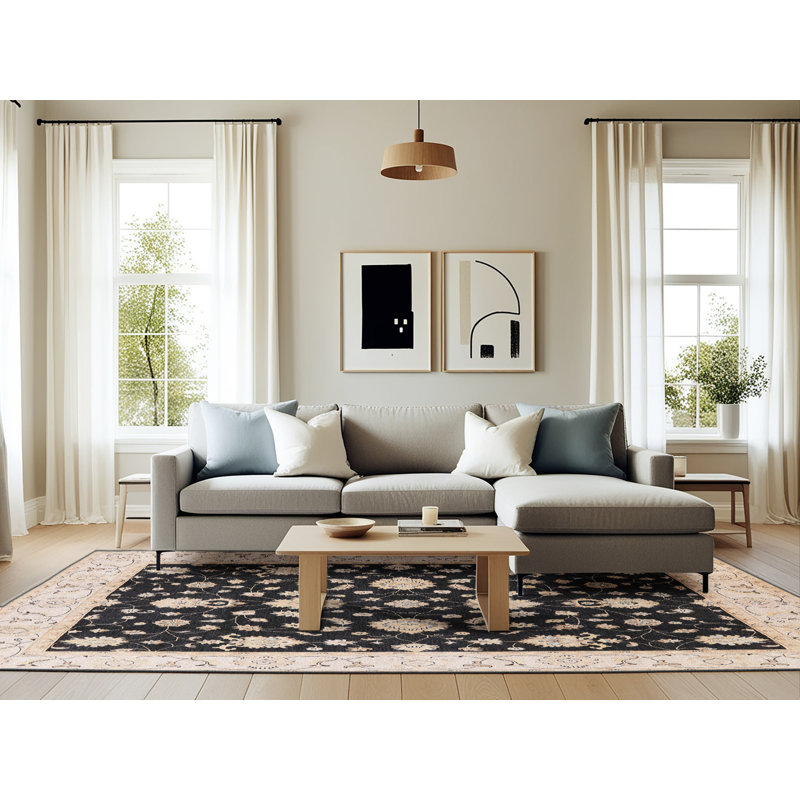 Tapis oriental noir / beige Laeff, Rectangle 6 pi x 9 pi