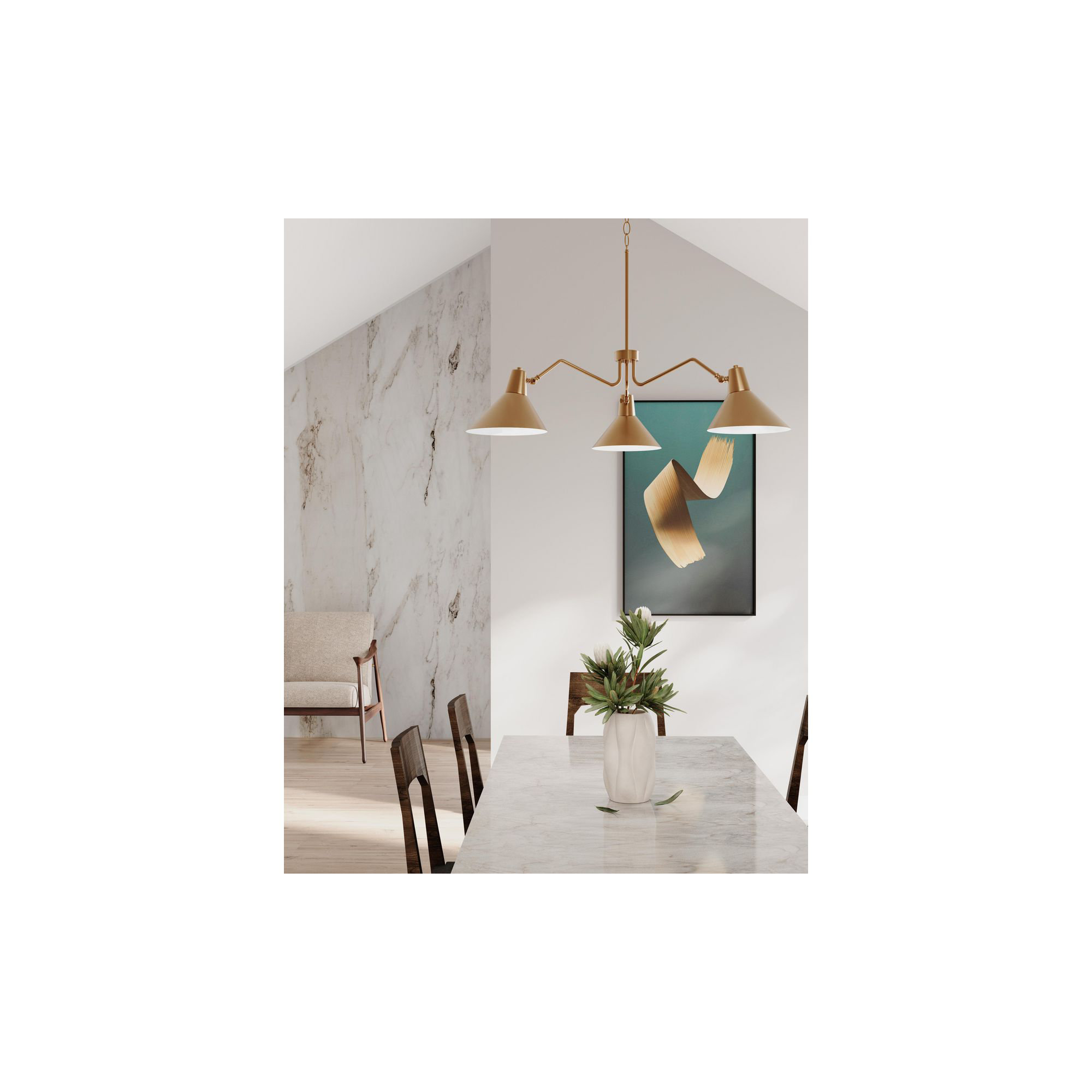 3 - Light Metal Dimmable Chandelier, Gold, Brushed Bronze