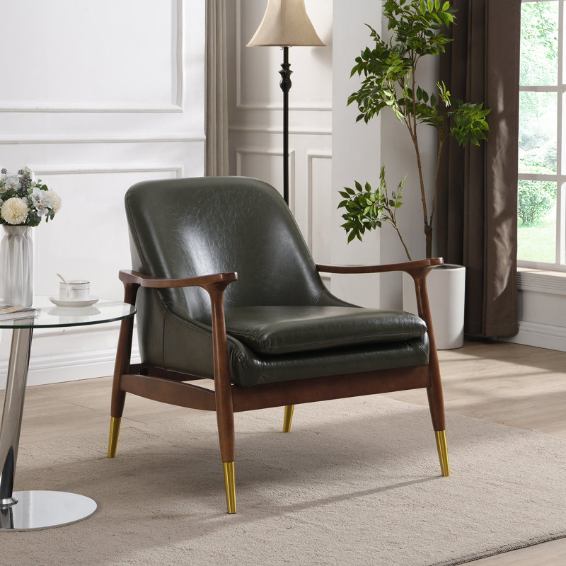 Marchese Raymond Faux Leather Upholstered Lounge Chair, Green Faux Leather
